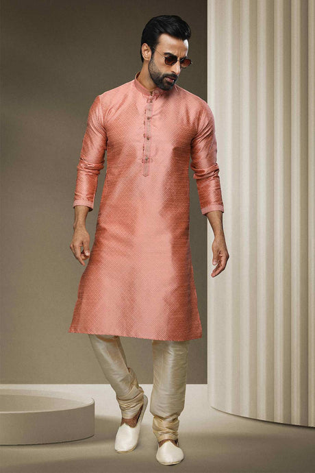 Buy Pink Jacquard Printed Kurta Pajama Online - Karmaplace