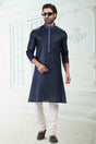 Buy Men's Blue Linen Cotton Thread Work Kurta Pajama Set  Online