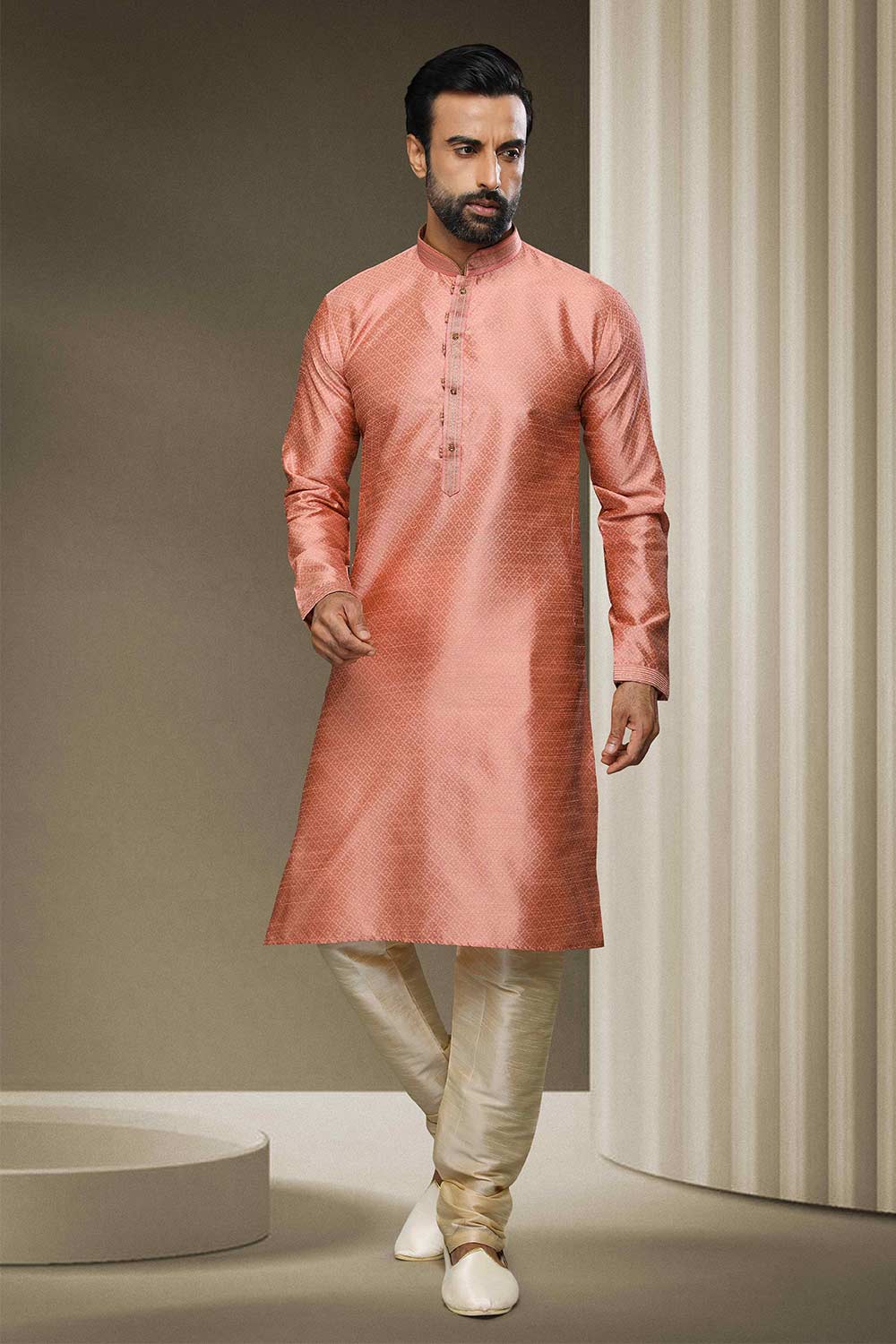 Buy Pink Jacquard Printed Kurta Pajama Online - Karmaplace