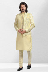 Buy Men's Yellow Art Silk Embroidered Kurta Pajama Set  Online