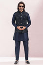 Buy Men's Blue Valvet Embroidered Kurta Pajama Set  Online