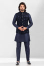 Buy Men's Blue Valvet Embroidered Kurta Pajama Set  Online