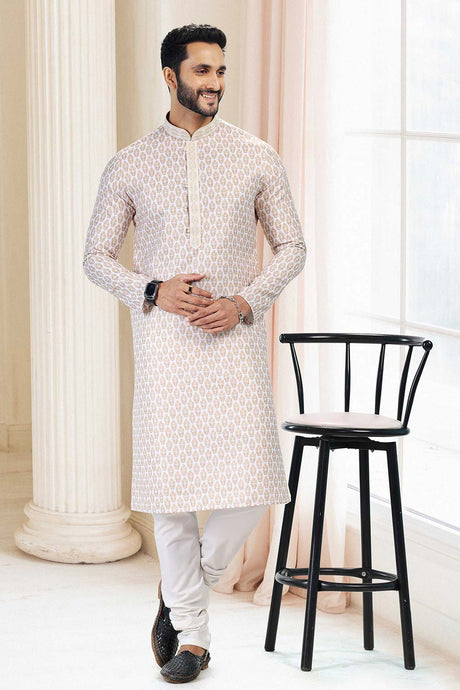 Buy Men's Yellow Cotton Printed Kurta Pajama Set  Online