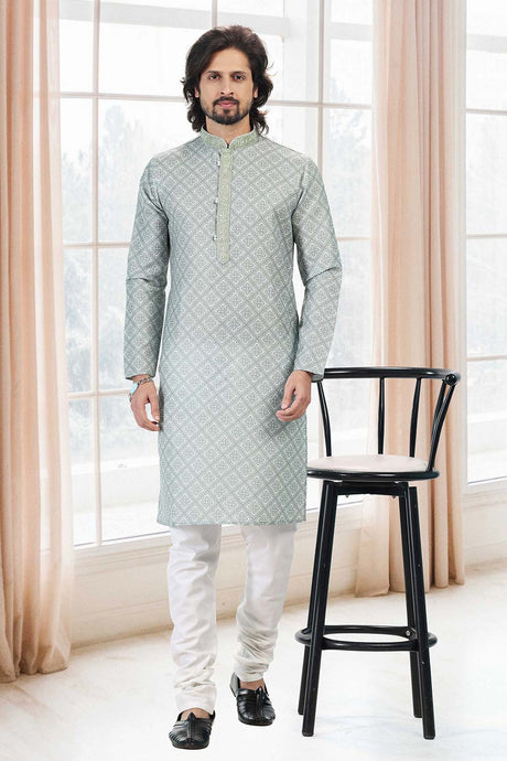 Buy Men's Green Cotton Printed Kurta Pajama Set  Online