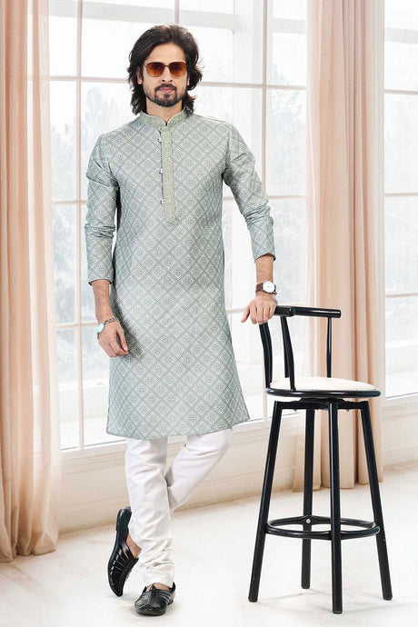 Buy Men's Green Cotton Printed Kurta Pajama Set  Online - Back