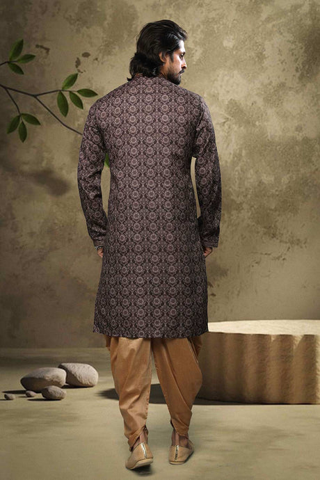 Buy Brown Silk Embroidered Kurta Pajama Online - Karmaplace