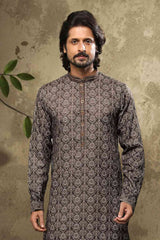 Buy Brown Silk Embroidered Kurta Pajama Online - Karmaplace