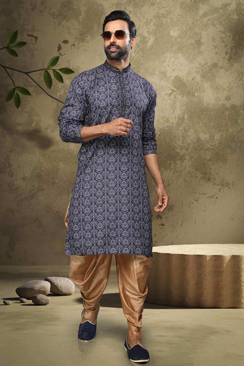 Buy Blue Silk Embroidered Kurta Pajama Online - Karmaplace