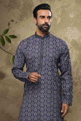 Buy Blue Silk Embroidered Kurta Pajama Online - Karmaplace