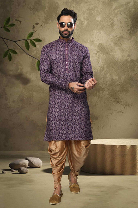 Buy Purple Silk Embroidered Kurta Pajama Online - Karmaplace