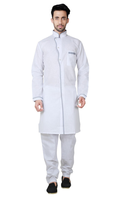 Buy Men's Cotton Linen Solid Pathani Set in White