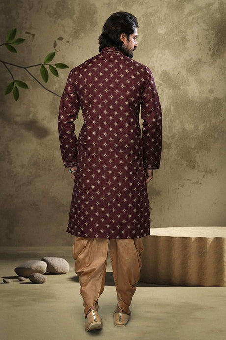 Buy Maroon Silk Embroidered Kurta Pajama Online - Karmaplace