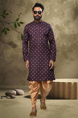 Buy Purple Silk Embroidered Kurta Pajama Online - Karmaplace