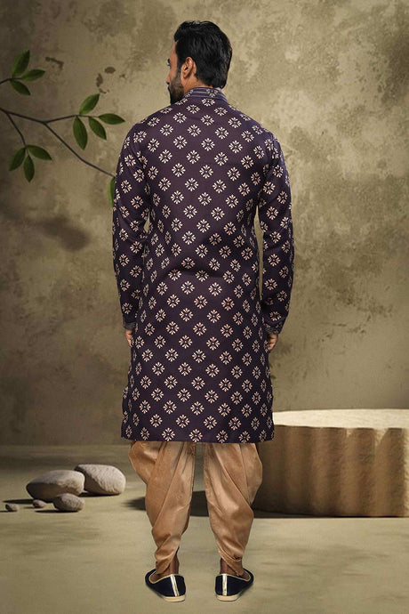 Buy Purple Silk Embroidered Kurta Pajama Online - Karmaplace