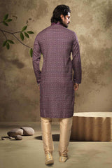 Buy Purple Silk Embroidered Kurta Pajama Online - Karmaplace