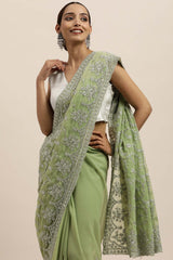 Georgette Embroidered Saree In Green