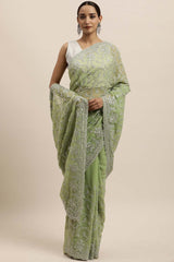 Georgette Embroidered Saree In Green