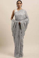 Georgette Embroidered Saree In Grey