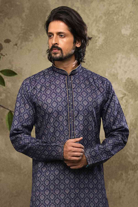 Buy Blue Silk Embroidered Kurta Pajama Online - Karmaplace