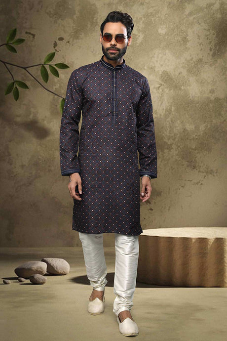 Buy Blue Silk Embroidered Kurta Pajama Online - Karmaplace