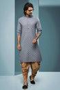 Buy Grey Silk Embroidered Kurta Dhoti Set Online - Karmaplace