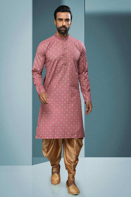 Buy pink Silk Embroidered Kurta Dhoti Set Online - Karmaplace