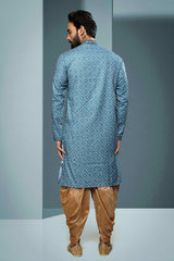 Buy Blue Silk Embroidered Kurta Dhoti Set Online - Karmaplace