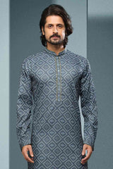 Buy Grey Silk Embroidered Kurta Dhoti Set Online - Karmaplace