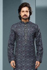 Buy Black Silk Embroidered Kurta Dhoti Set Online - Karmaplace