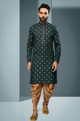 Buy Green Silk Embroidered Kurta Dhoti Set Online - Karmaplace