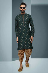 Buy Green Silk Embroidered Kurta Dhoti Set Online - Karmaplace