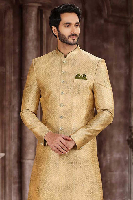 Buy Men's Green Cotton Solid Pathani Set Online - Back