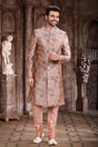 Buy Men's Peach Art Silk Printed Sherwani Set Online