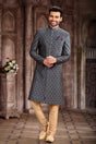 Buy Men's Green Art Silk Printed Sherwani Set Online