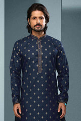 Buy Blue Silk Embroidered Kurta Dhoti Set Online - Karmaplace