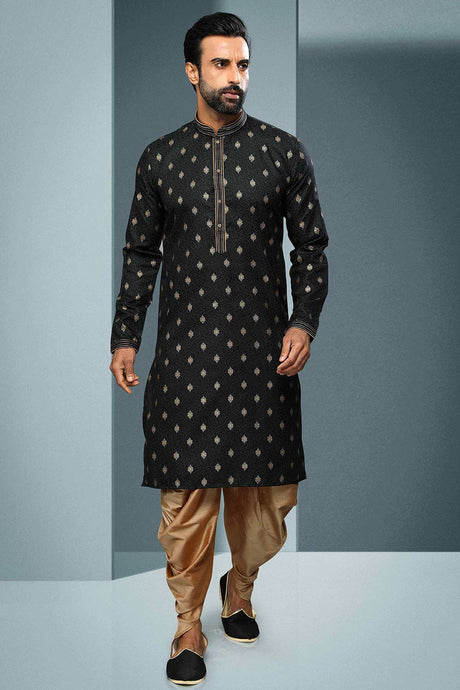 Buy Black Silk Embroidered Kurta Dhoti Set Online - Karmaplace