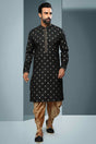 Buy Black Silk Embroidered Kurta Dhoti Set Online - Karmaplace