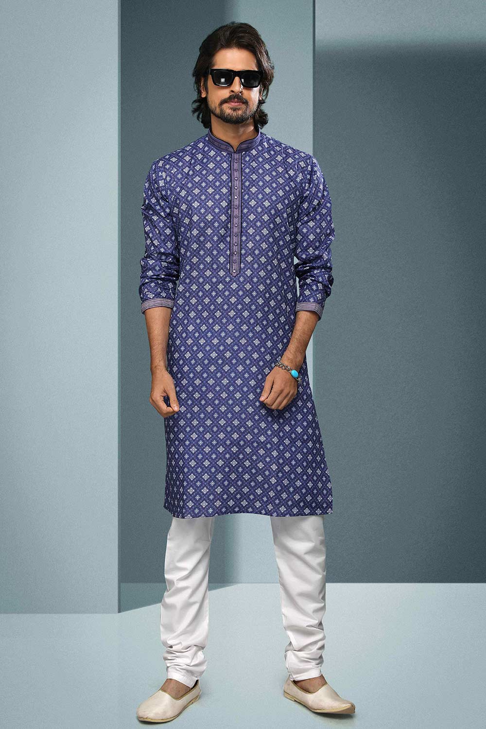 Buy Purple Silk Embroidered Kurta Pajama Online - Karmaplace