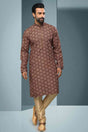 Buy Brown Silk Embroidered Kurta Pajama Online - Karmaplace