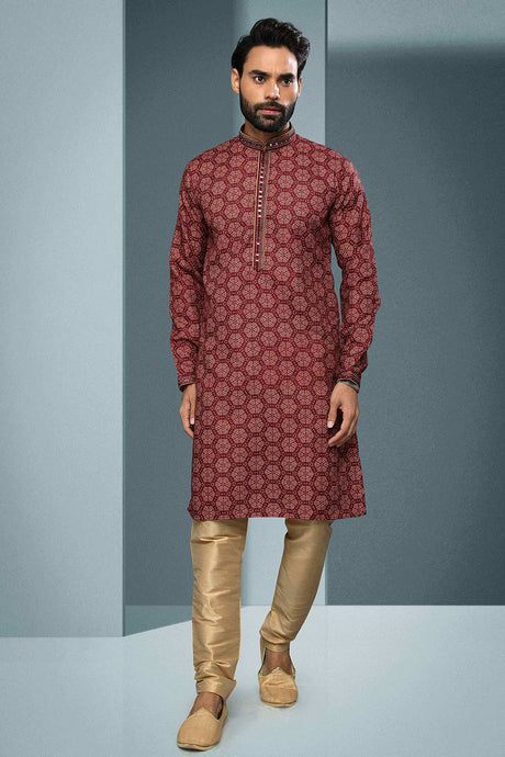 Buy Maroon Silk Embroidered Kurta Pajama Online - Karmaplace