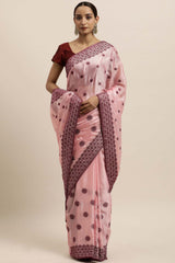 Rangoli Zari Embroidered Saree in Pink