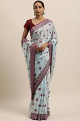 Rangoli Zari Embroidered Saree In Sky-Blue