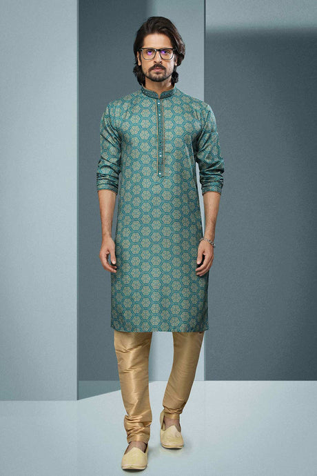 Buy Green Silk Embroidered Kurta Pajama Online - Karmaplace