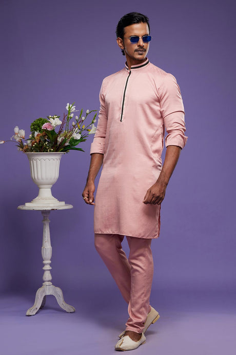 Pink Banarasi Silk Thread Work Kurta Pyjama