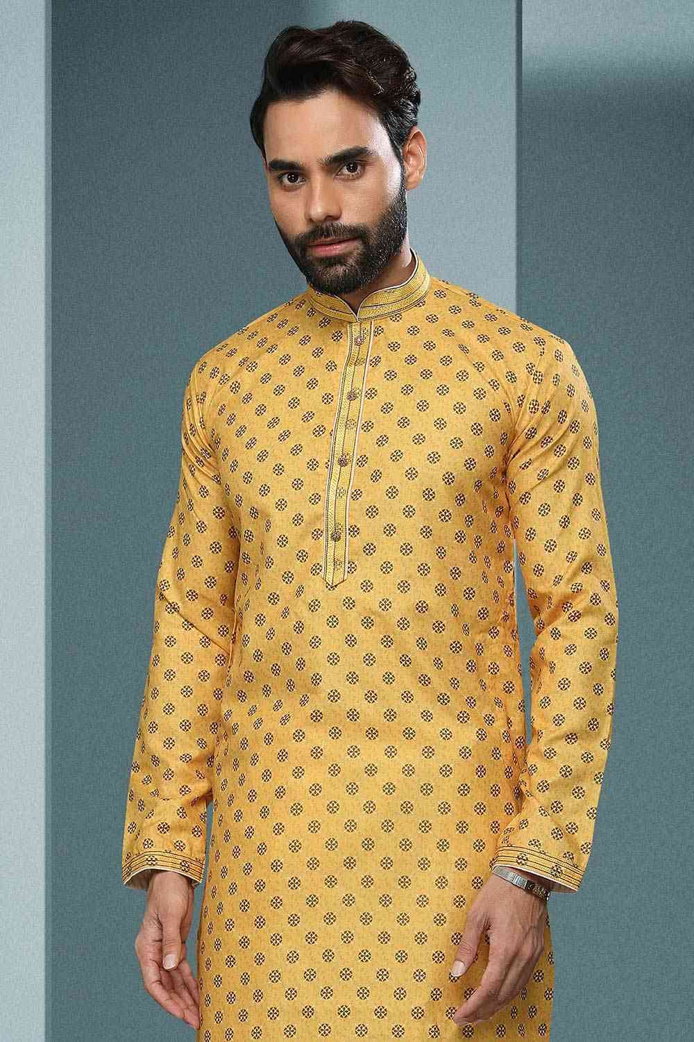 Buy Yellow Silk Embroidered Kurta Pajama Online - Karmaplace