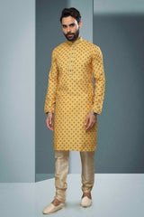 Buy Yellow Silk Embroidered Kurta Pajama Online - Karmaplace