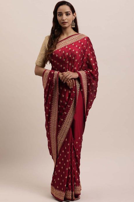 Rangoli Zari Embroidered Saree in Maroon