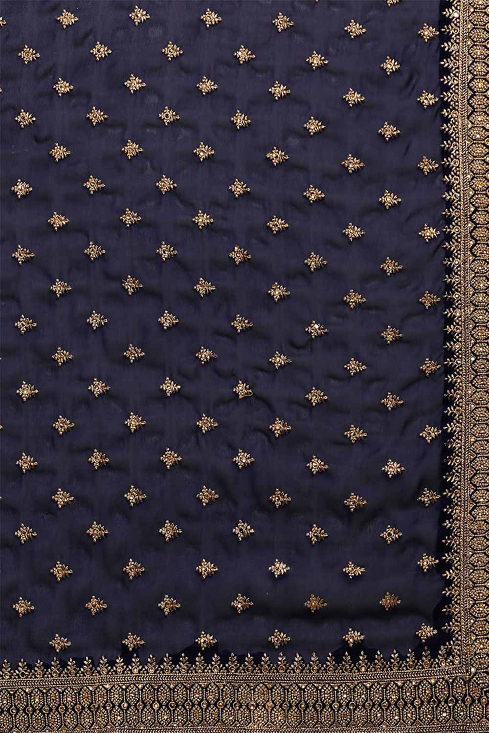 Rangoli Zari Embroidered Saree in Navy Blue