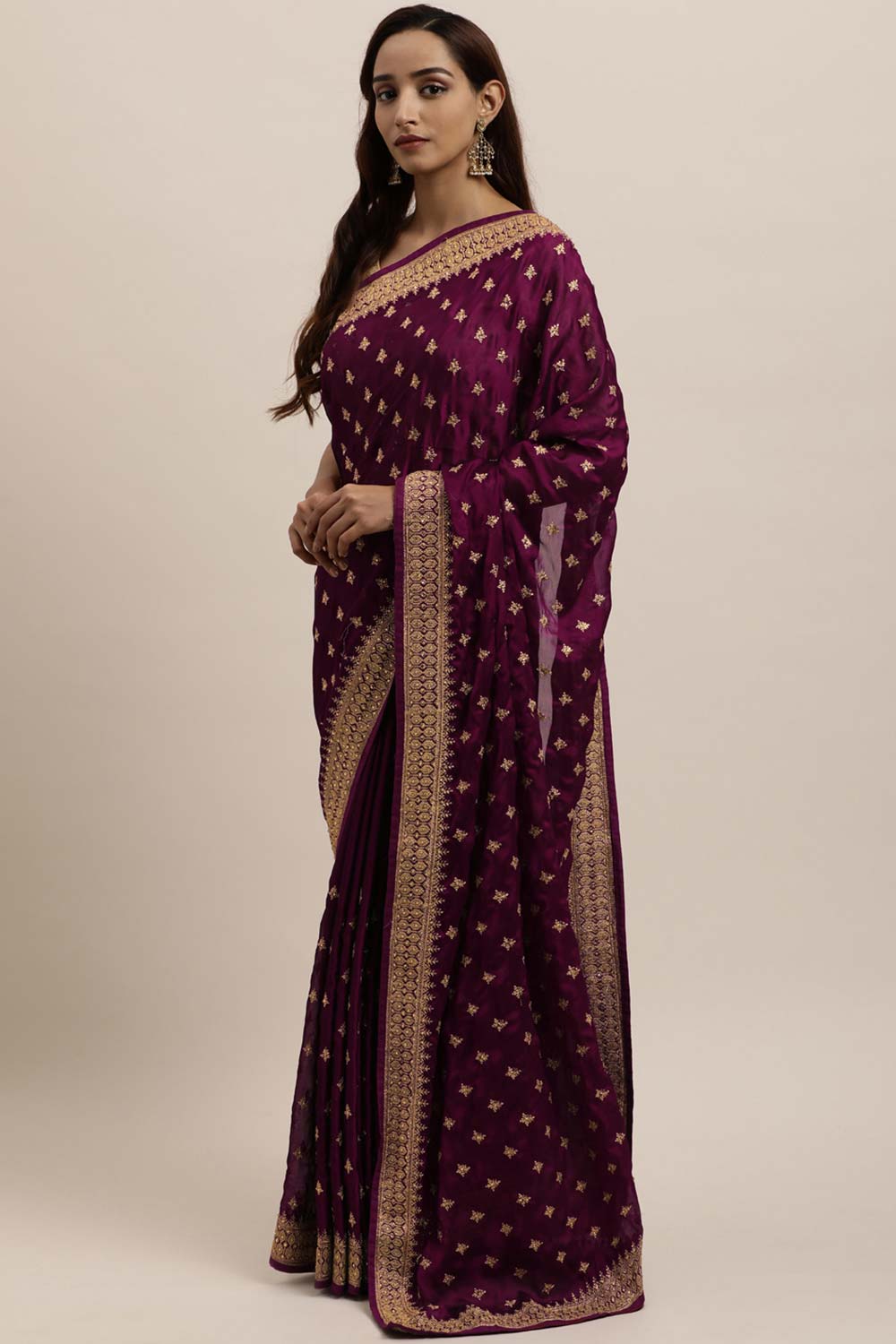 Rangoli Zari Embroidered Saree In Wine