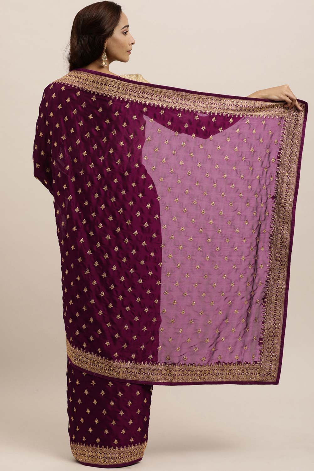 Rangoli Zari Embroidered Saree In Wine